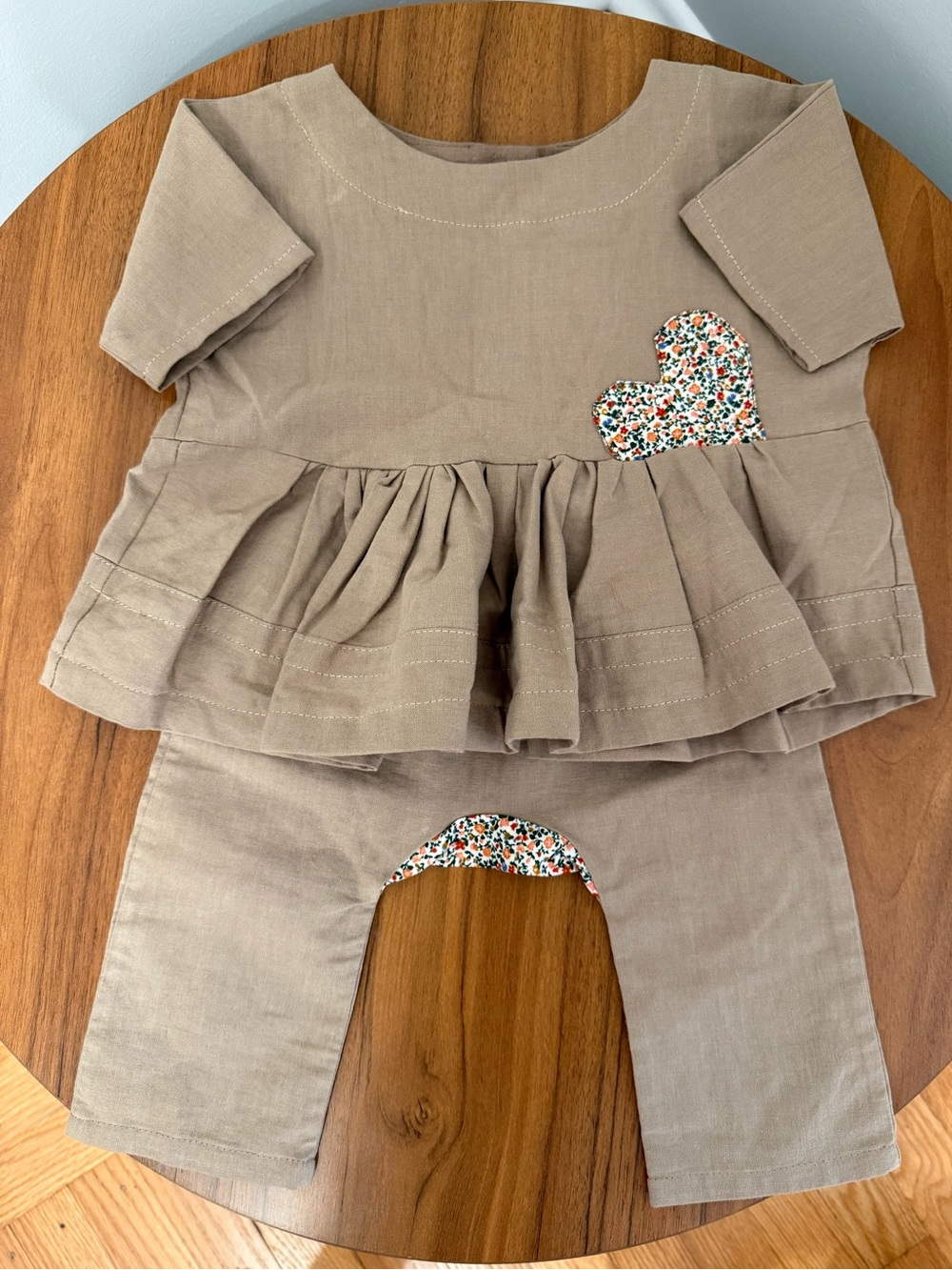 Infant Tan Peplum Top & Leggings Set with Floral Accent